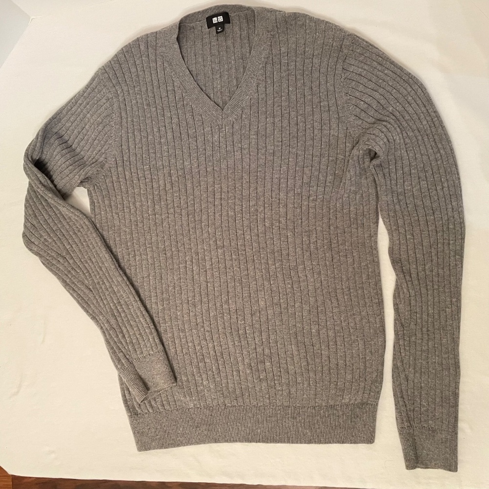 Uniqlo Gray cotton cashmere ribbed sweater M